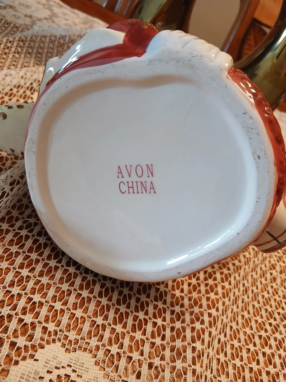 Avon Red and White Santa Ceramic Teapot with Green and Gold Accents